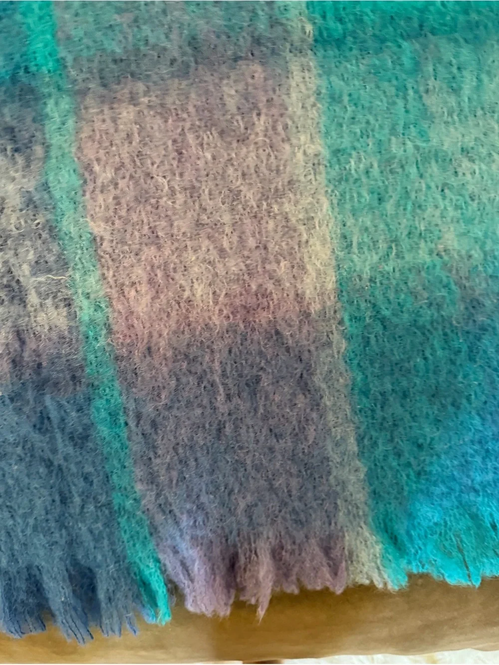 AVOCA (Ireland)Soft Plaid Mohair/wool Throw Blanket in Teal & Lavender